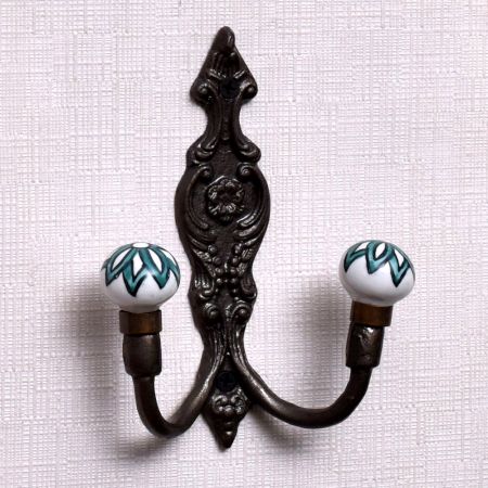 Green Floral Ceramic Iron Hooks