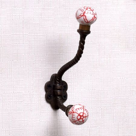 Red Floral Ceramic Iron Coat Hooks