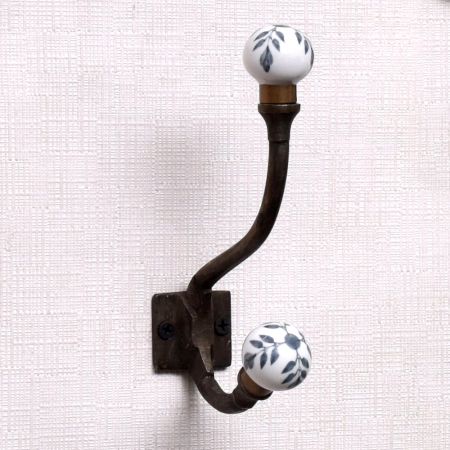 Grey Leaf Ceramic Iron Hat Hooks
