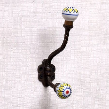Yellow Floral Ceramic Iron Coat Hooks