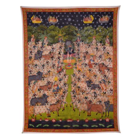 Pichwai Cow Painting  Of  Shreenathji On Sharad Purnima