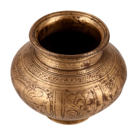 Incredibly Carved Brass Lota or Pot for Decoration