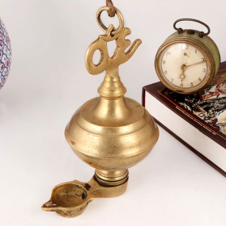 Hanging Om Oil Lamp Made of Premium Brass