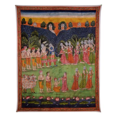 Beautiful Pichwai Painting of Krishna Teasing Gopis for Decoration