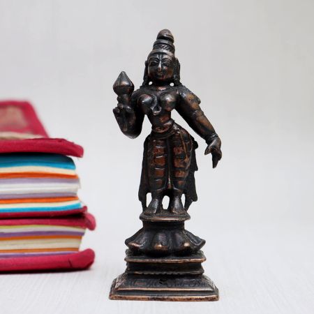 Vintage Copper Idol of Goddess Parvati for Home Temple