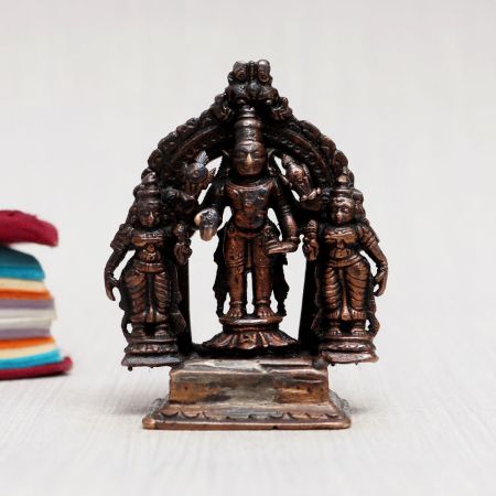 Handmade Lord Srinivasa, Sridevi & Bhudevi Copper Statue