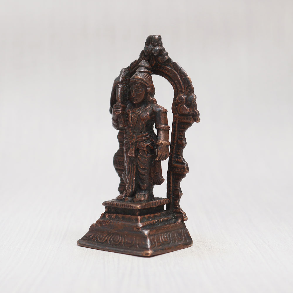 Vintage Copper Lord Balram Statue with Prabhavali for Decor