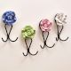 Multicolor Ceramic Flower Hanging Hook for Wall in Set of 4
