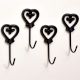 Black Iron Heart Decorative Wall Hooks for Keys - Pack of 4