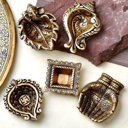 Golden Brass Oil Lamps For Inaugration Decoration  - Pack of 5