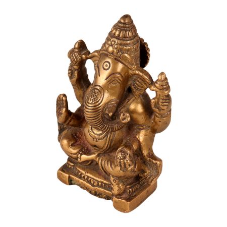 Handmade Antique Brown Lord Ganesha Statue for Worship