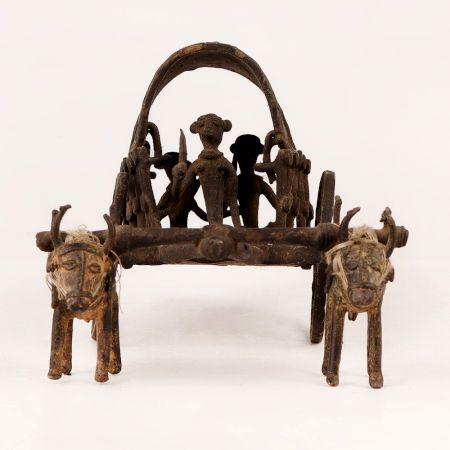 Vintage Brass Tribal Chariot Statue for Home Decor