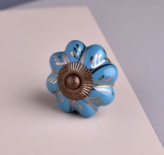Light Blue Golden Leaf Big Melon Knob
