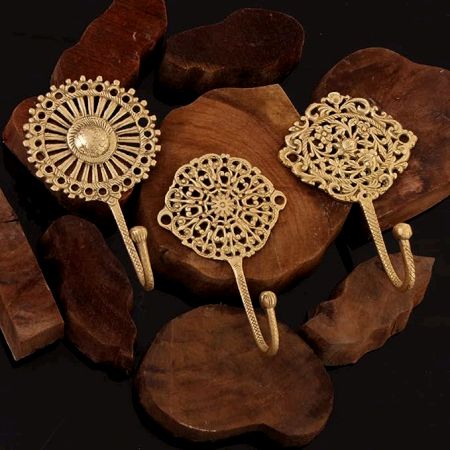 Golden Wall Brass Decorative Hook - Pack of 3