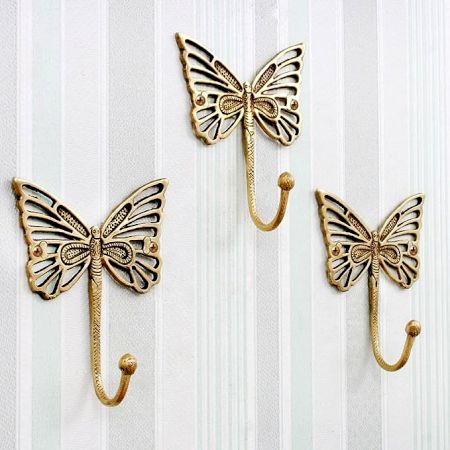 3 Pieces Brass Butterfly Vintage Wall Decor Hook For Hanging
