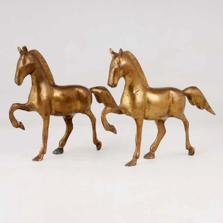 Handcrafted Brass Horse Statue for Decor in Pair of 2