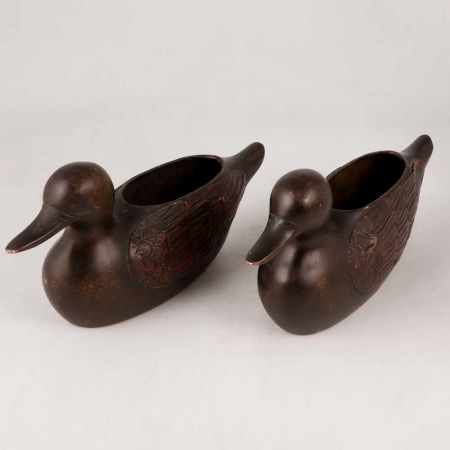 Handmade Brass & Copper Duck for Decoration in Pair of 2