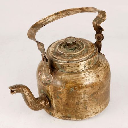 Vintage Indian Brass Kettle with Lid & Handle