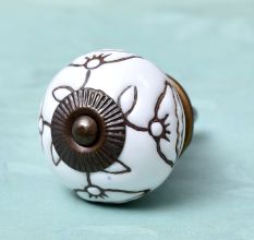 Calla Lily Brown Etched Ceramic Floral Dresser Knob