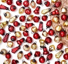 Set of 50 Pieces Red and Golden Tiny Christmas Ornaments In Assorted Styles 