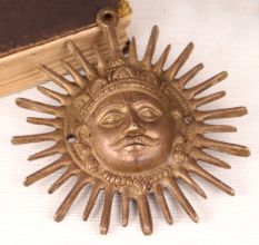Handmade Vintage Brass Plate of Sun God for Hanging