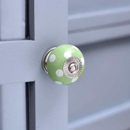 Green Polka Dotted Ceramic Dresser Knob