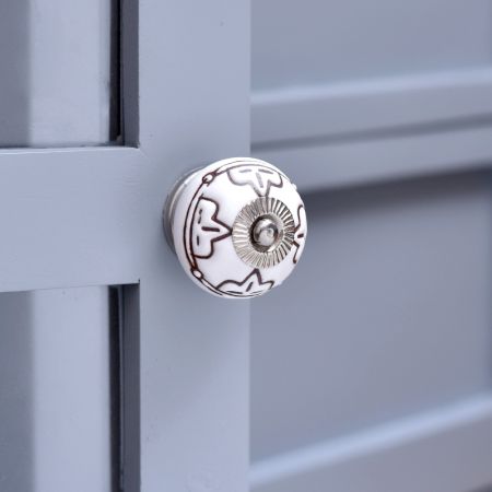 Cream Etched Floral Ceramic Cabinet Knob