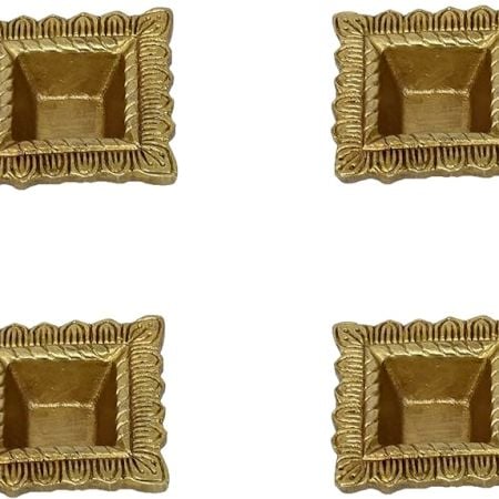 Indian-Shelf Handmade Vocalforlocal Pack of 4 Brass Deepak Diya Square Floral Golden Oil Lamp Puja Utensils Home DÃ©cor Deepam Diya
