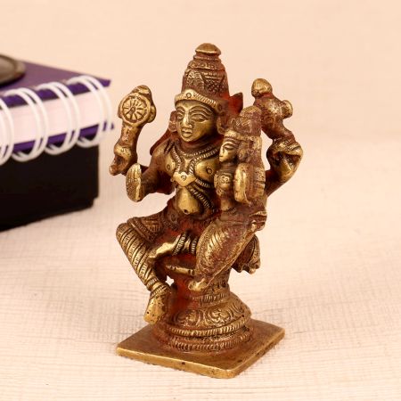 Antique Brown Lord Vishnu with Lakshmi Brass Statue