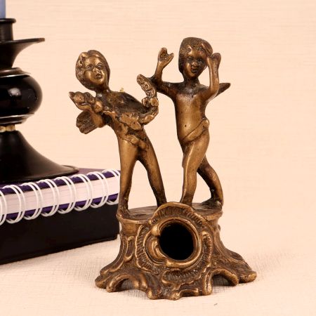 Vintage Brass Statue of Two Angels in English Art