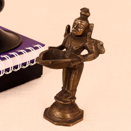 Vintage Brown Brass Deep Lakshmi Statue for Decor