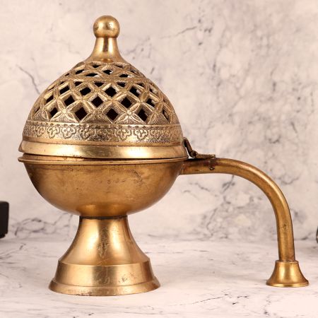 Handmade Golden Brass Incense Burner for Decor