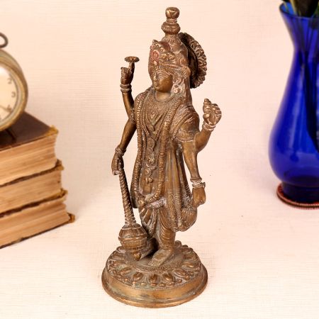 Hindu God Lord Vishnu Brass Statue for Worship
