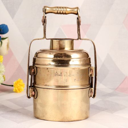 Shiny Indian Brass Tiffin Box for Decoration