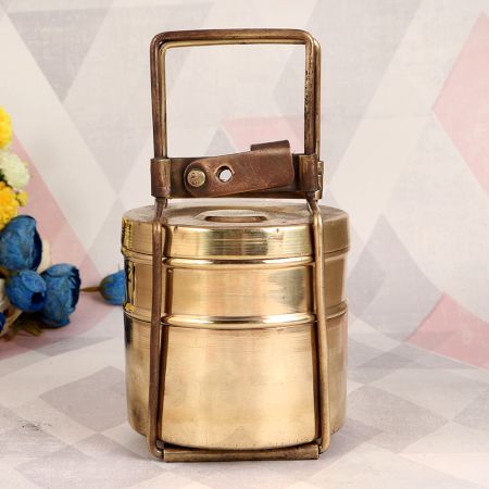 Handcrafted Tiffin Box Made of High-Quality Brass