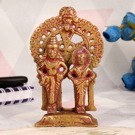 Golden Brass Statue of Shiva and Parvati for Worship