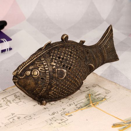Vintage Brass Fish Statue in Antique Brown Finish
