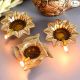 Indian-Shelf Handmade Golden Pack of 3 Swastika Flower Engraved Diya Oil Lamp for Diwali Gift Decoration