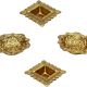 Indian-Shelf Handmade Vocalforlocal Pack of 4 Brass Golden Square Floral and Round Oil Lamp Diya Deep Diwali Home Puja DÃ©cor