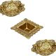 Indian-Shelf Handmade Vocalforlocal Pack of 3 Brass Square and Round Floral Golden Oil Lamp Puja Utensils Deepam Diya Deepak Diya