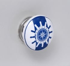 Ship Wheel Slate Blue Flat Ceramic Cabinet Knob