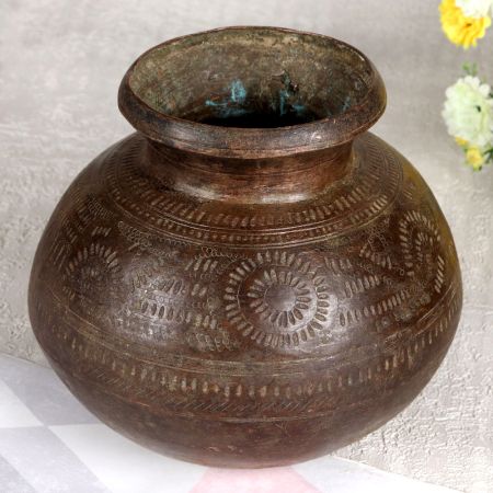 Indian Vintage Holy Water Pot in Dark Brown Finish