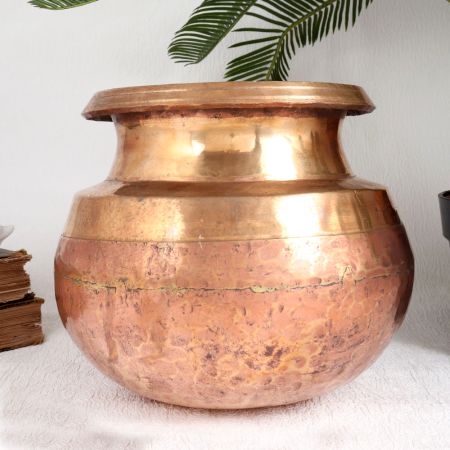 Indian Vintage Copper Cooking Pot for Decoration