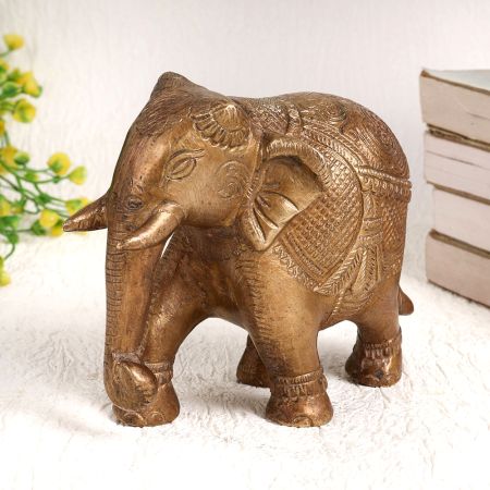 Elegant Brown Brass Statue of Elephant for Decoration