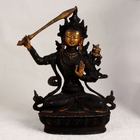 Handmade Buddhist Deity Manjushri Brass Statue for Worship