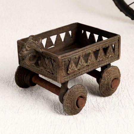 Vintage Brass Cart with Four Wheels in Tribal Art