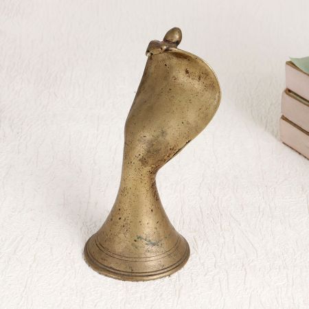 Vintage Brass Cobra Head Statue in Brown Finish