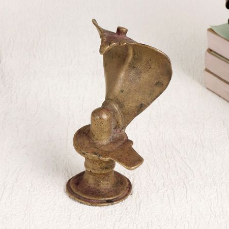Handmade Vintage Brass Lingam with Cobra for Worship