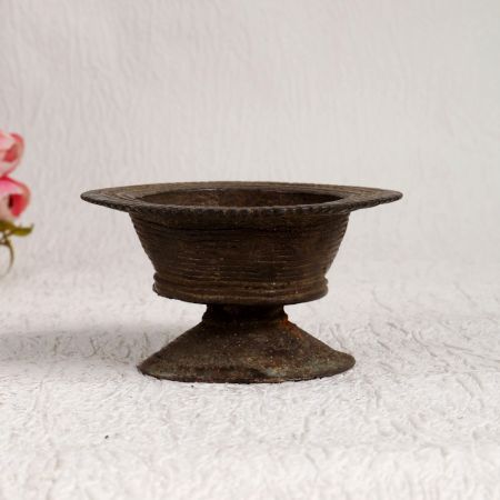 Dark Finish Brass Kumkum Bowl in Tribal Art for Prayer