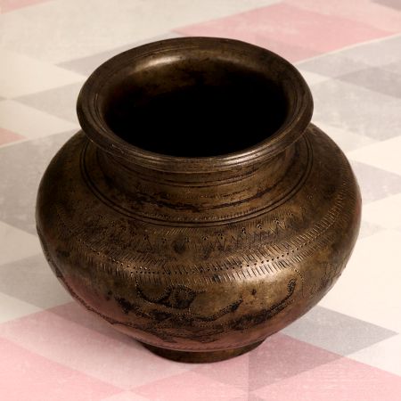 Engraved Vintage Brass Holy Water Pot for Flower Decor